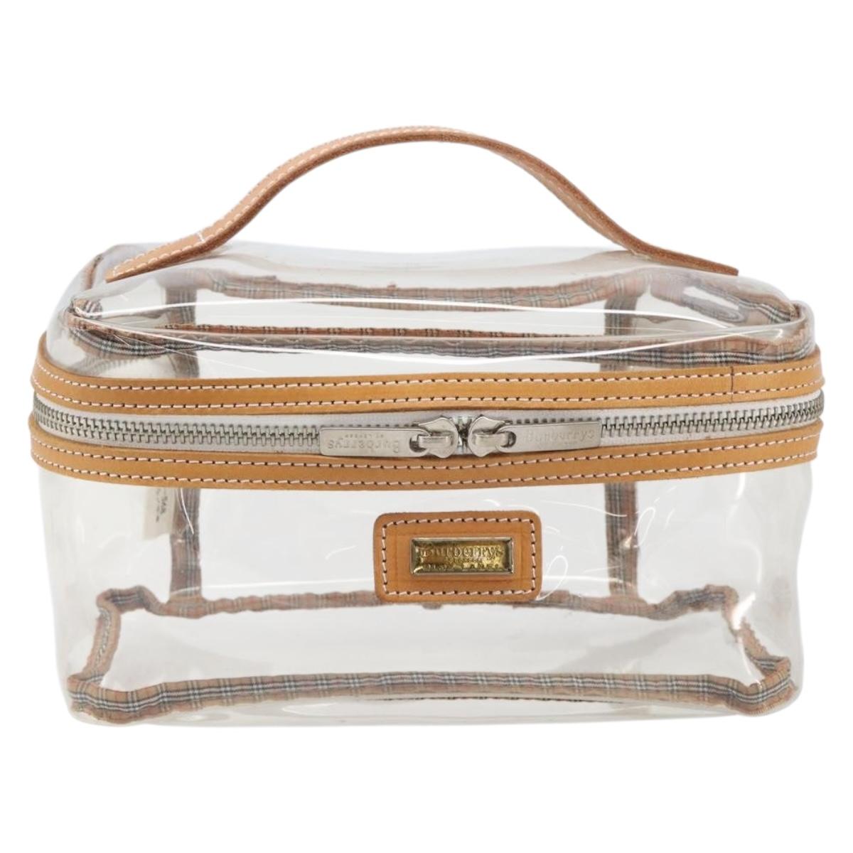 Burberrys Vanity Cosmetic Pouch Vinyl Clear Silver Auth 203676A
