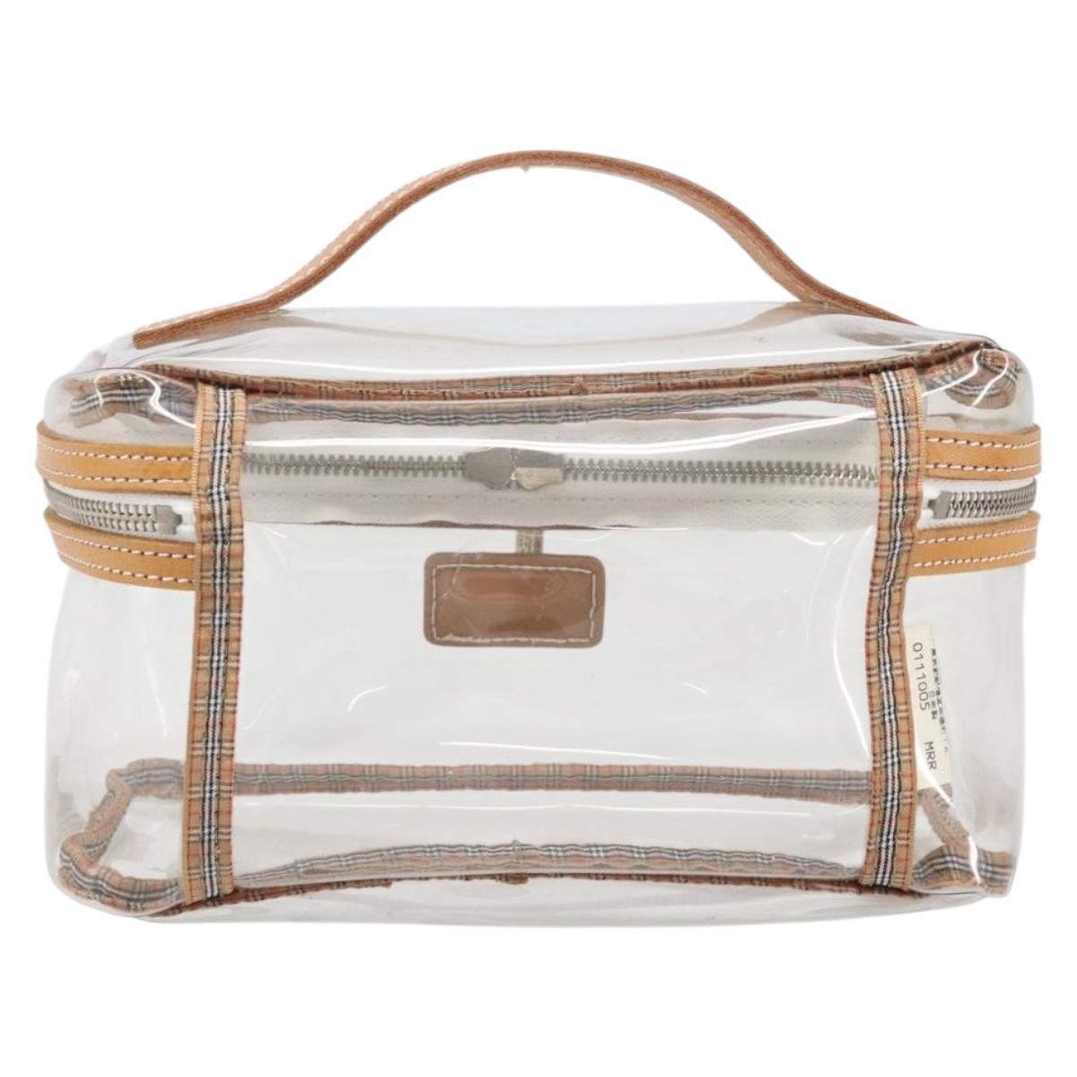 Burberrys Vanity Cosmetic Pouch Vinyl Clear Silver Auth 203676A