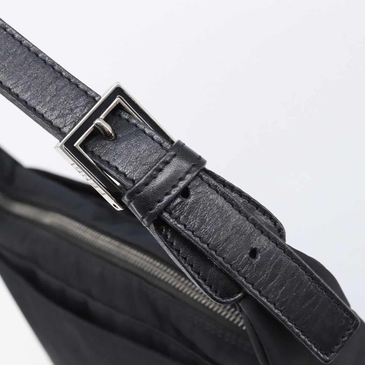 FENDI Shoulder Bag Nylon Black Silver Auth 203677A