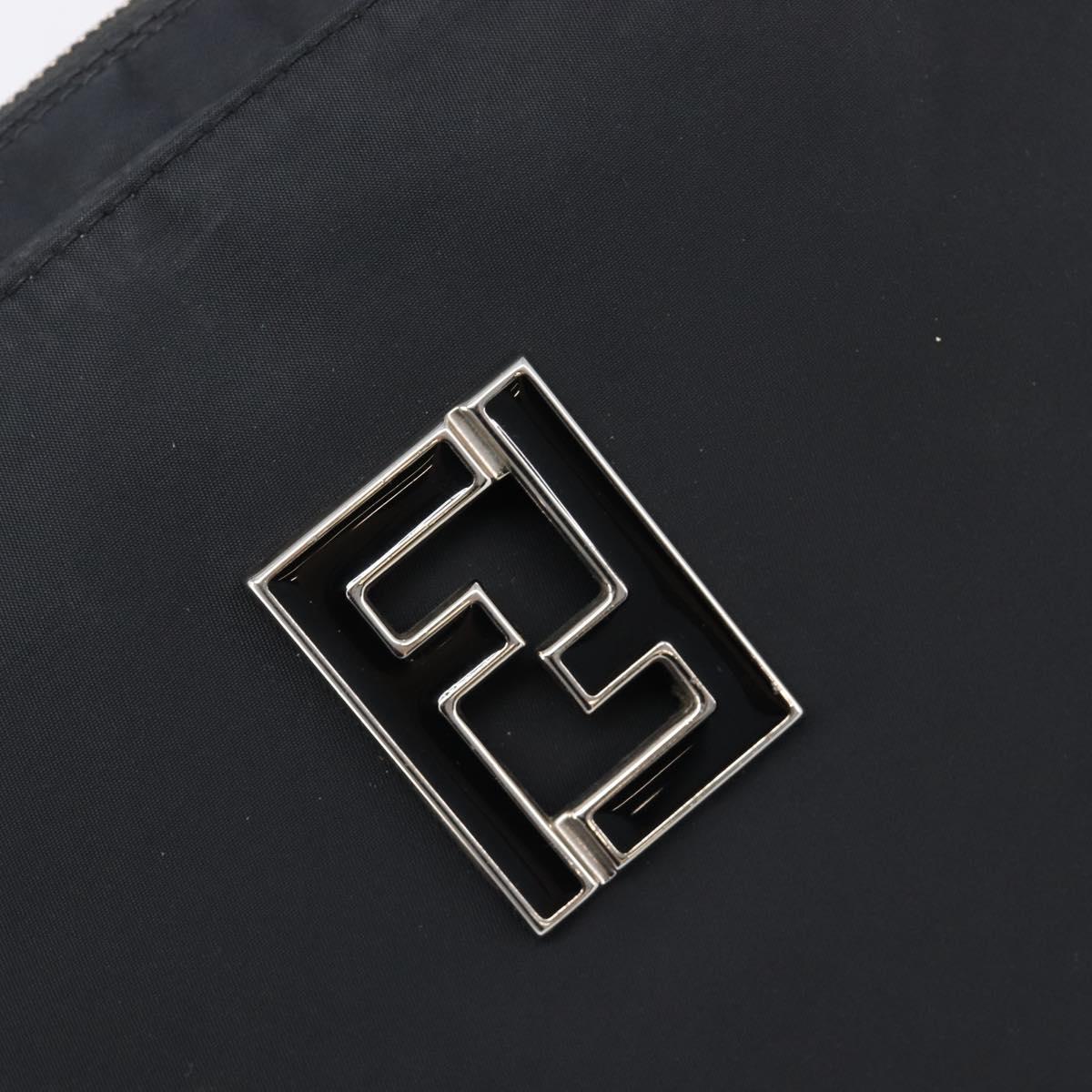 FENDI Shoulder Bag Nylon Black Silver Auth 203677A