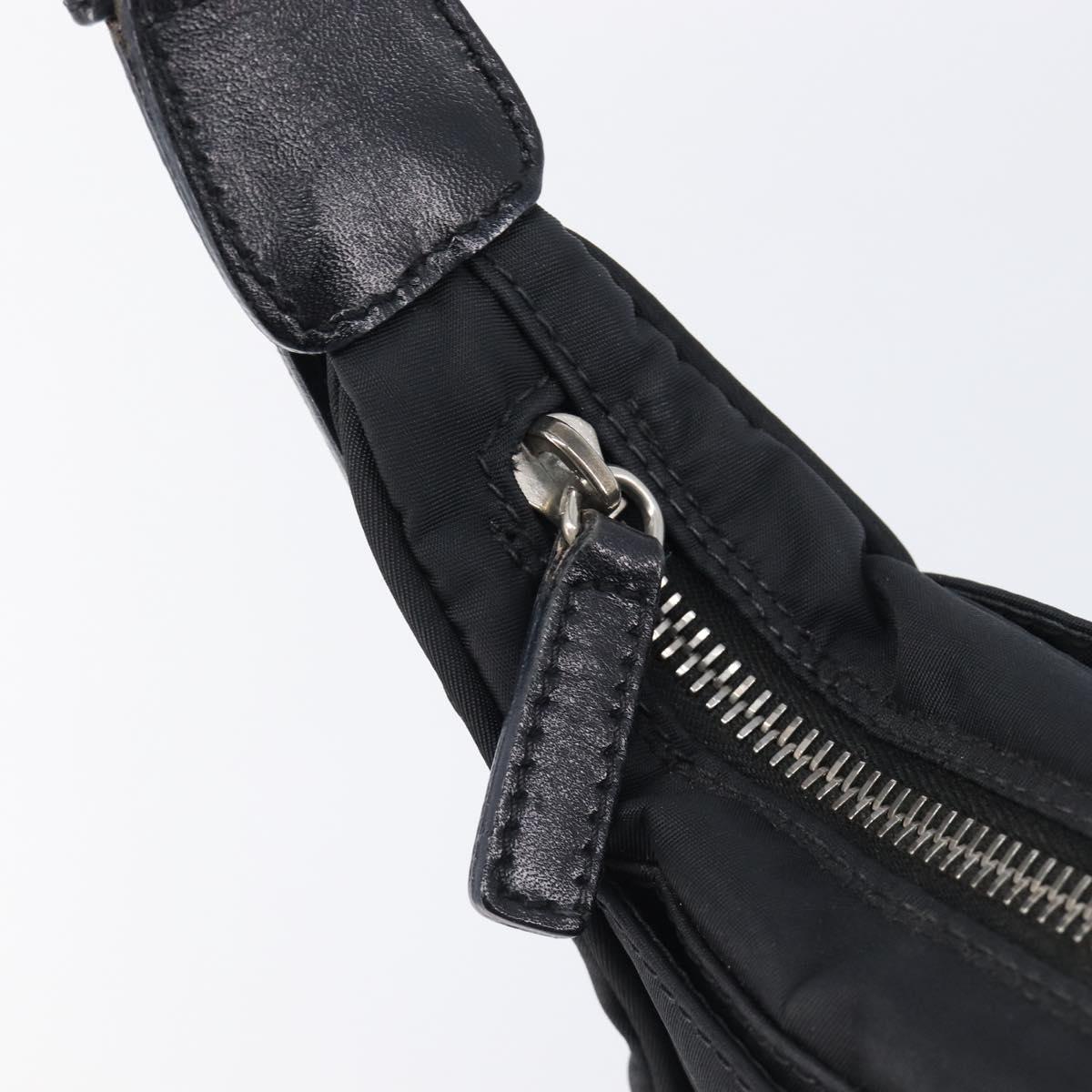 FENDI Shoulder Bag Nylon Black Silver Auth 203677A
