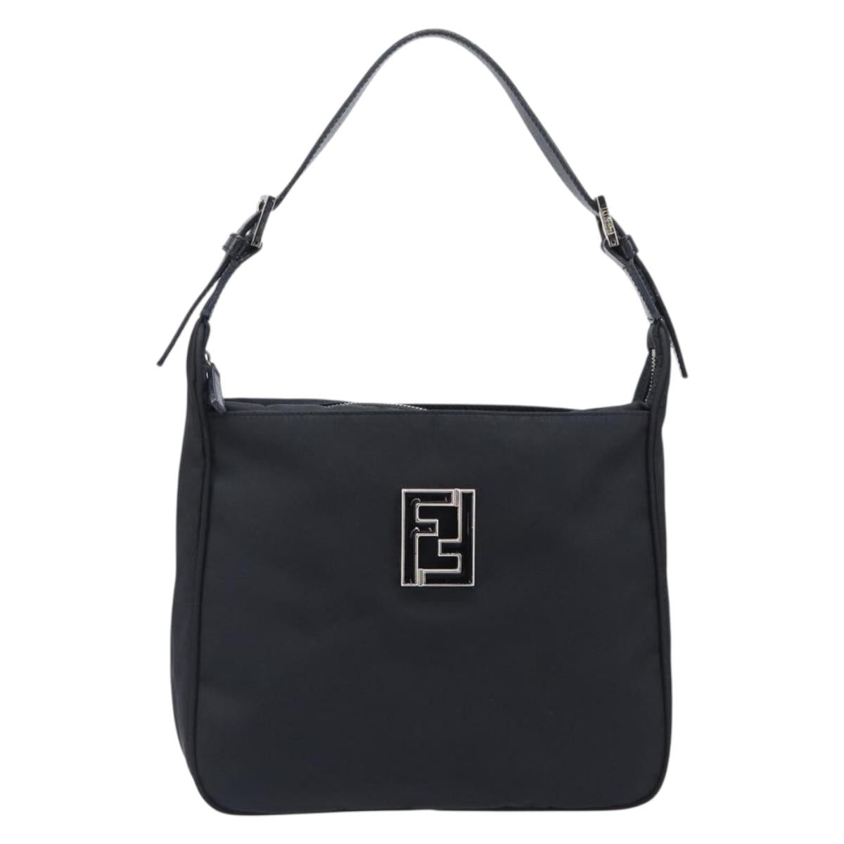 FENDI Shoulder Bag Nylon Black Silver Auth 203677A