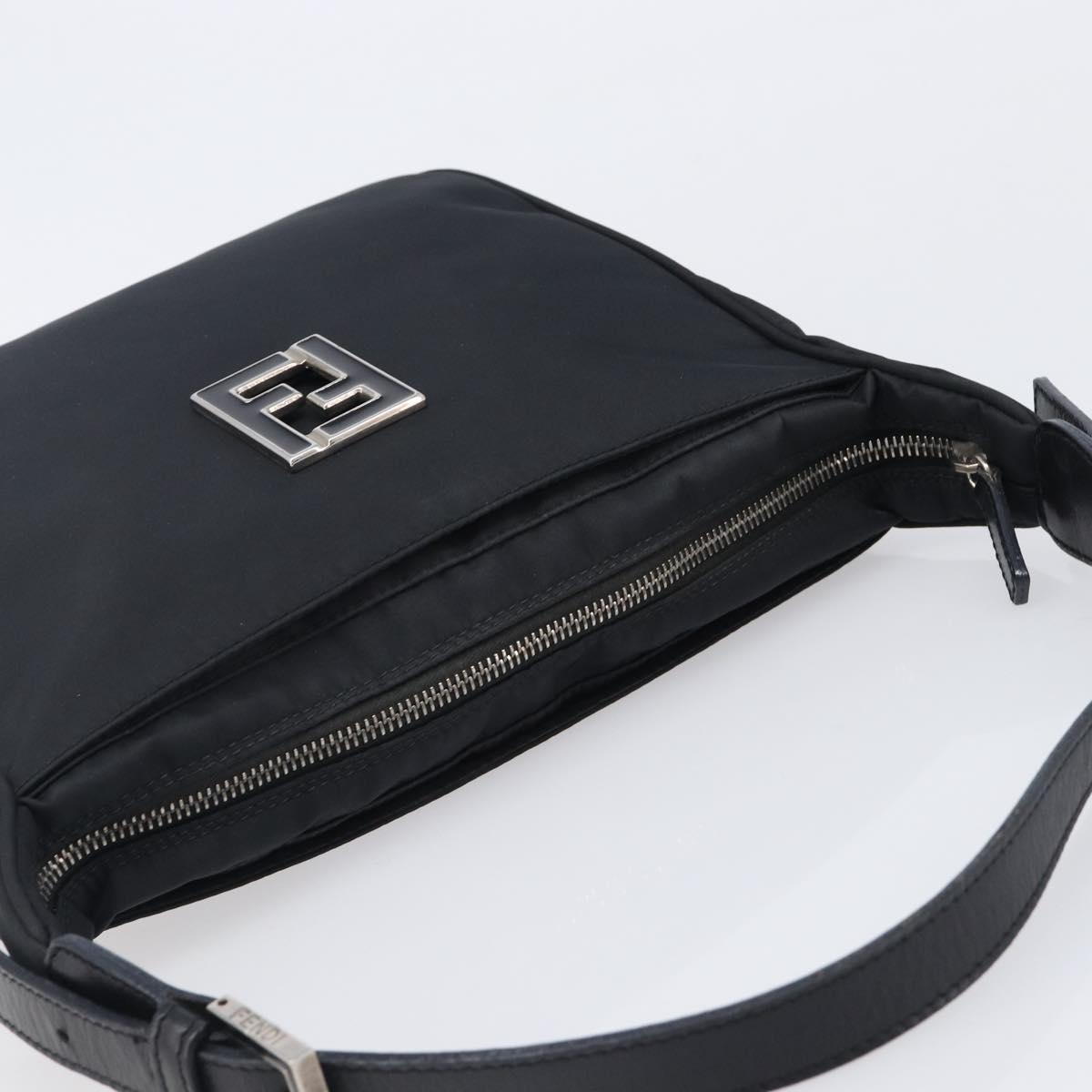FENDI Shoulder Bag Nylon Black Silver Auth 203677A