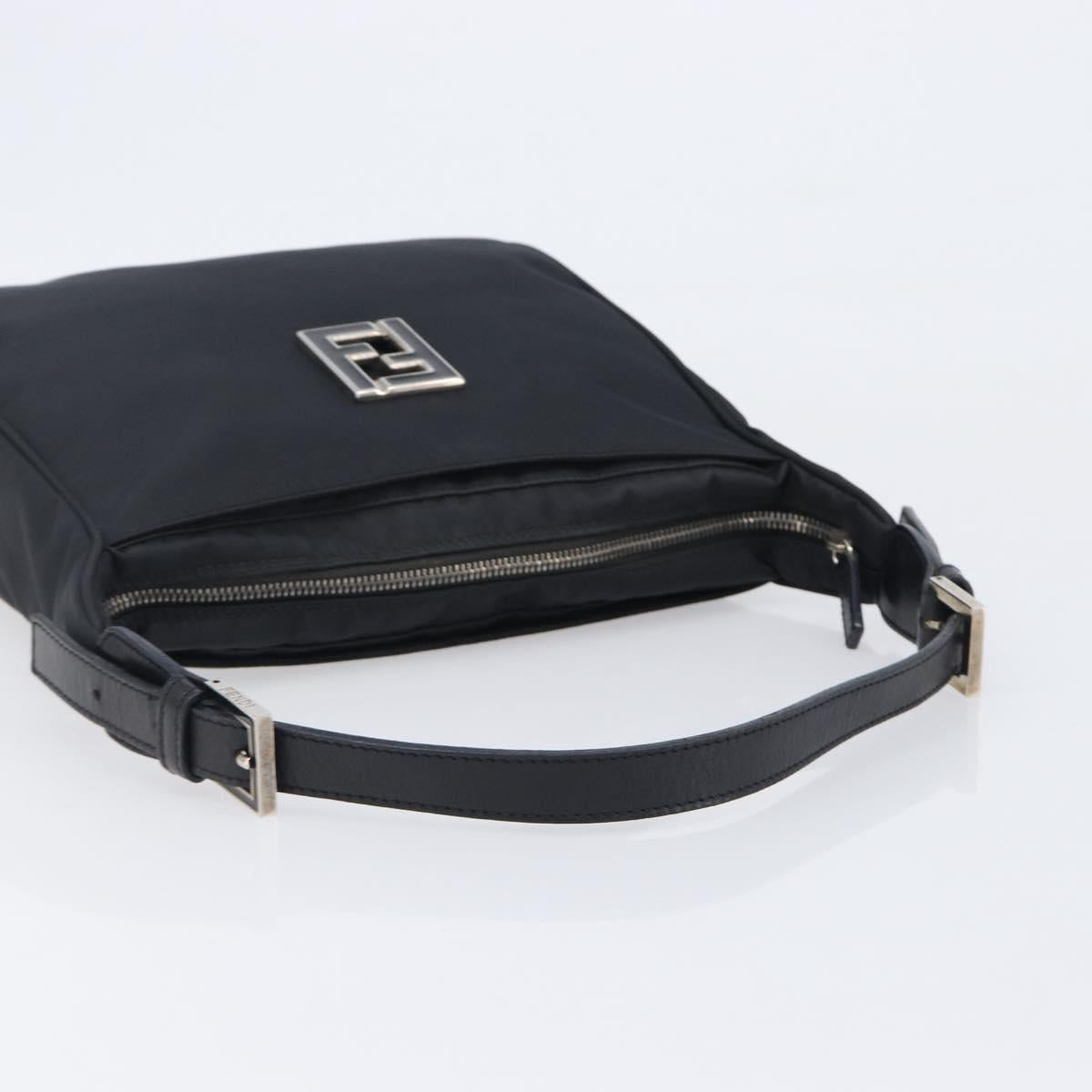 FENDI Shoulder Bag Nylon Black Silver Auth 203677A
