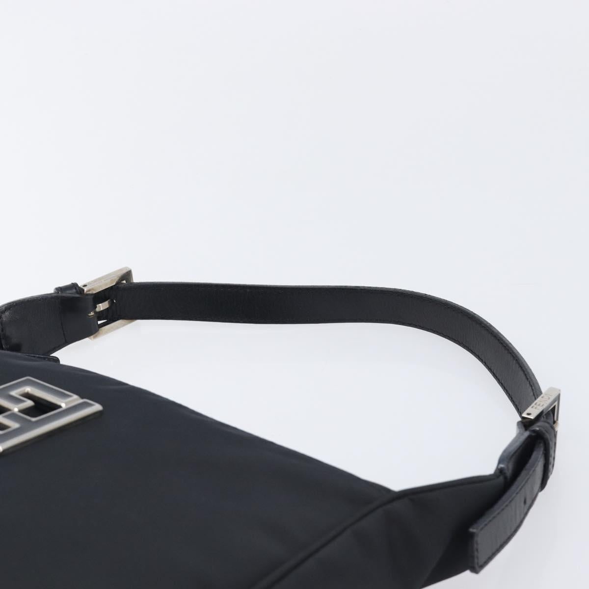 FENDI Shoulder Bag Nylon Black Silver Auth 203677A