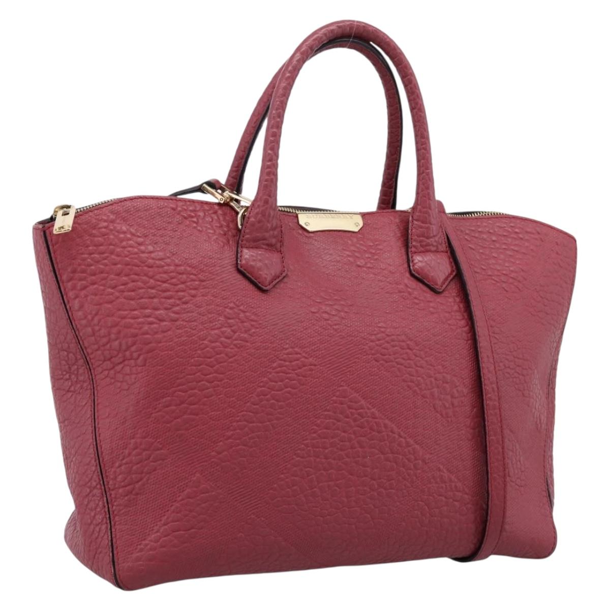 BURBERRY Hand Bag Leather 2way Red Gold Auth 203678