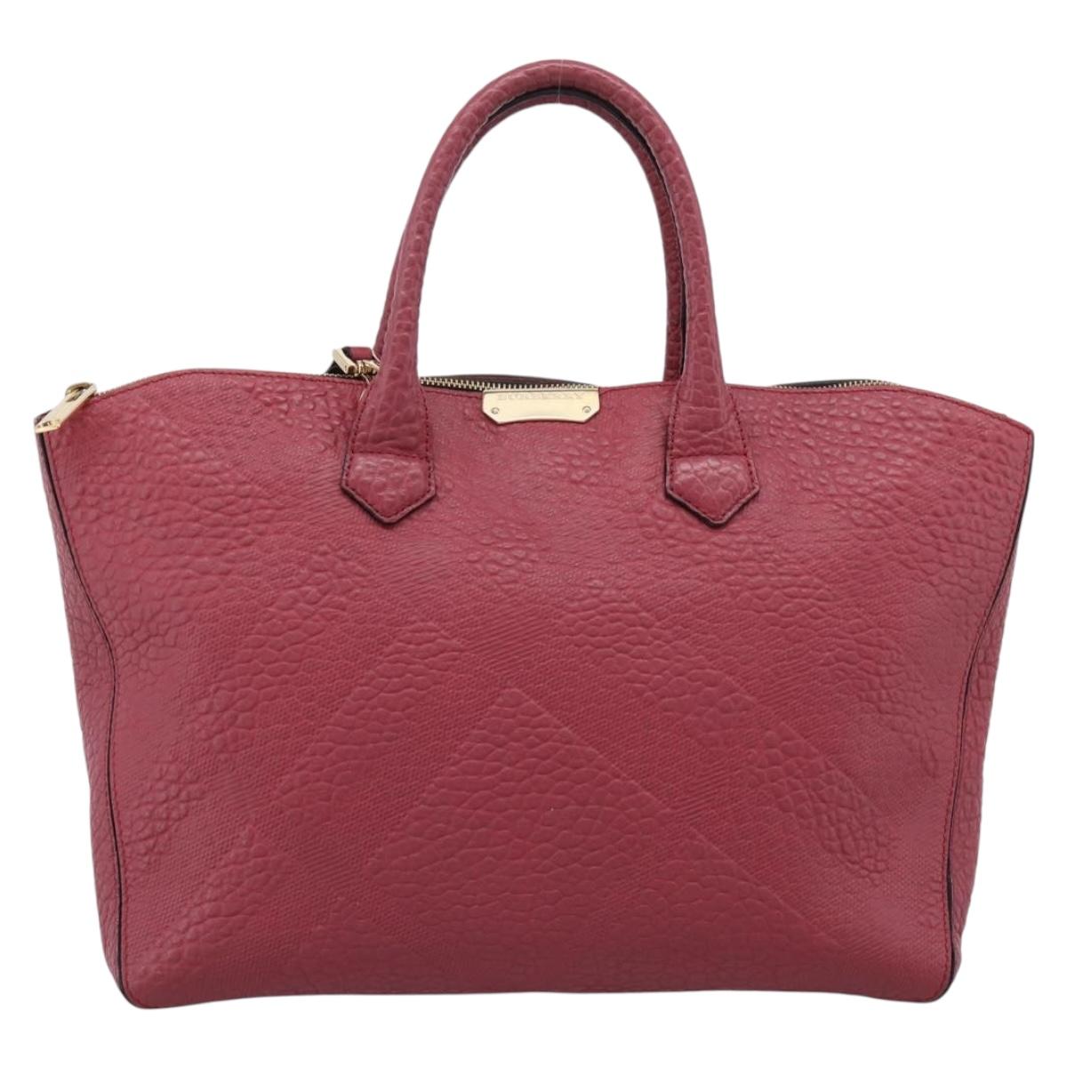BURBERRY Hand Bag Leather 2way Red Gold Auth 203678