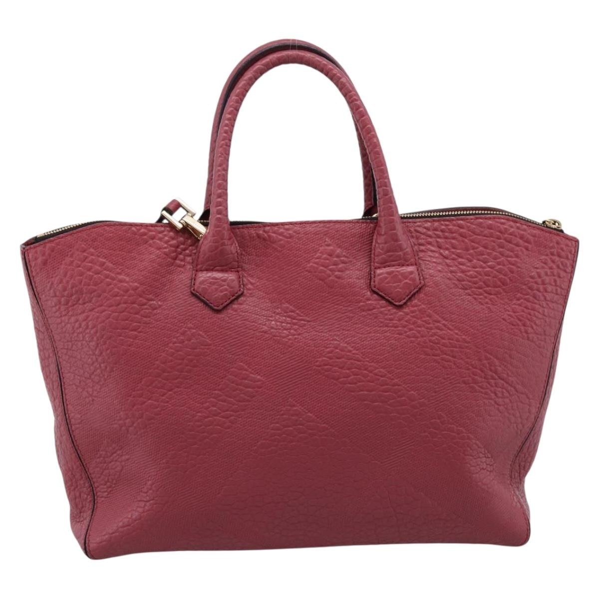 BURBERRY Hand Bag Leather 2way Red Gold Auth 203678