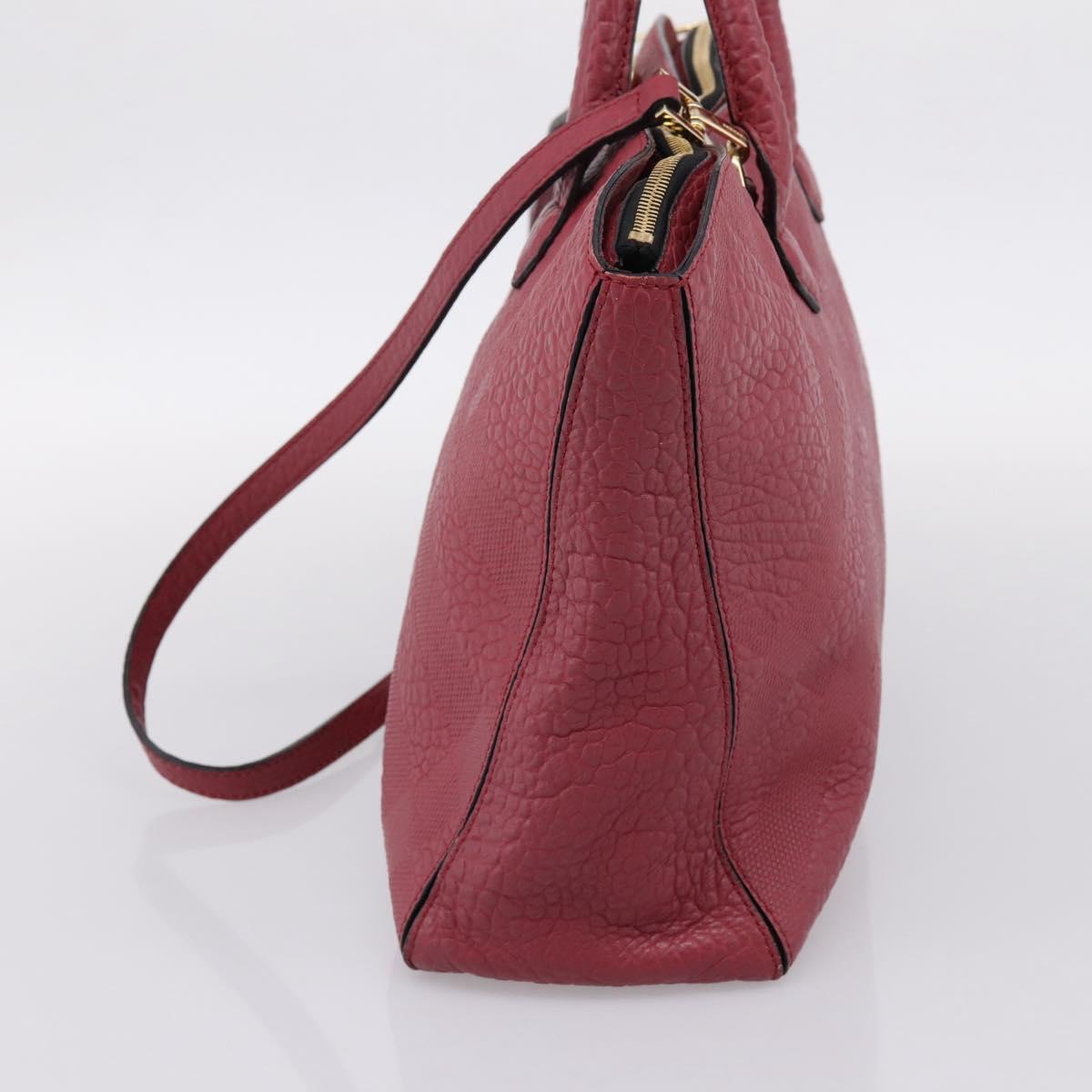 BURBERRY Hand Bag Leather 2way Red Gold Auth 203678