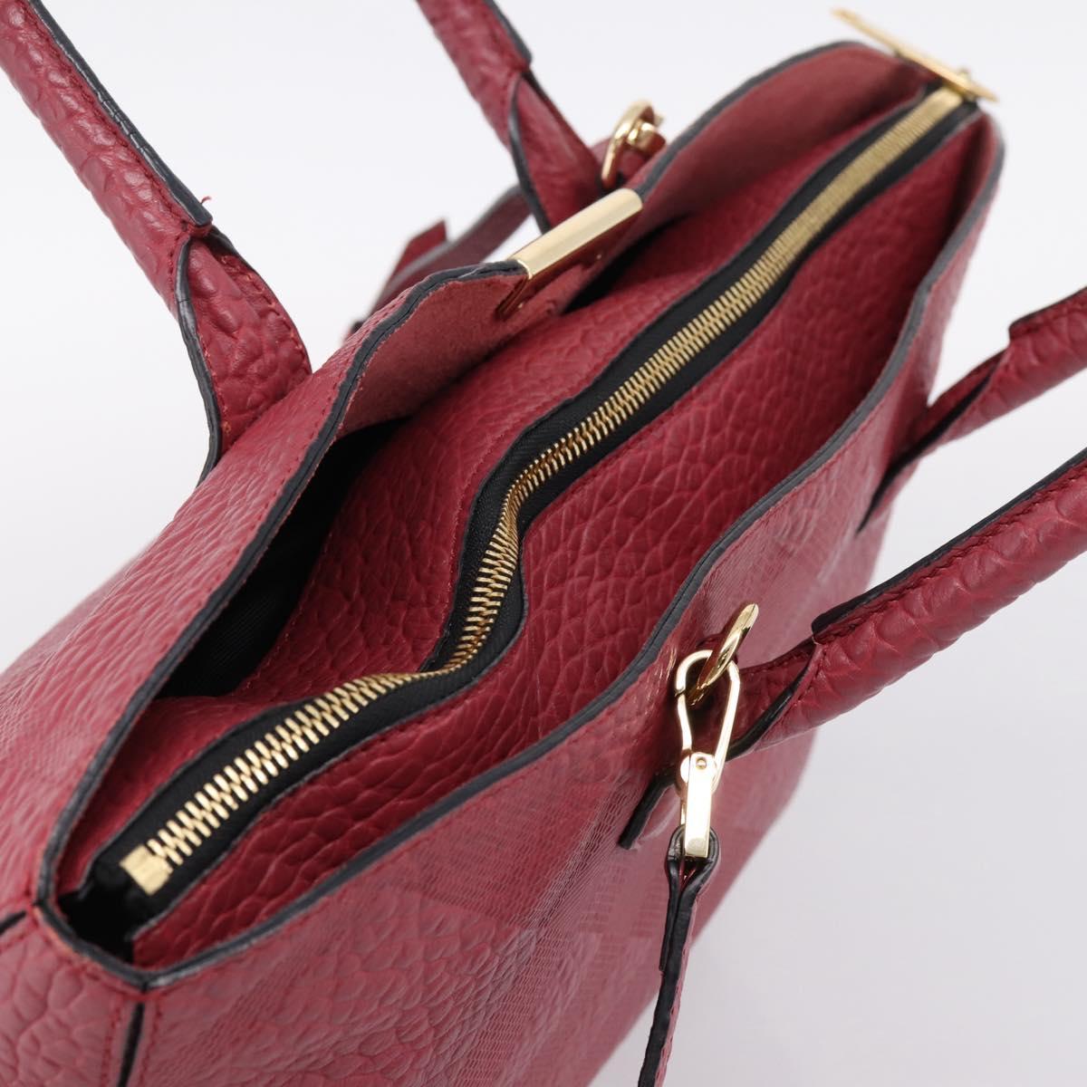 BURBERRY Hand Bag Leather 2way Red Gold Auth 203678