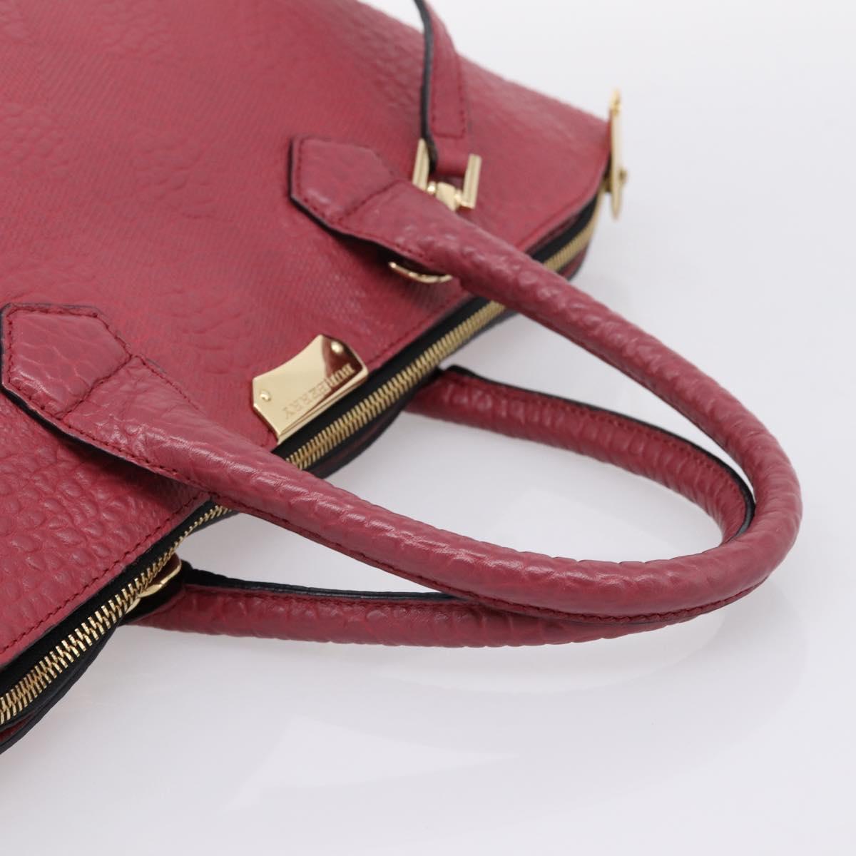 BURBERRY Hand Bag Leather 2way Red Gold Auth 203678