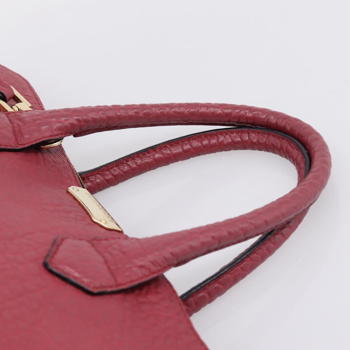 BURBERRY Hand Bag Leather 2way Red Gold Auth 203678
