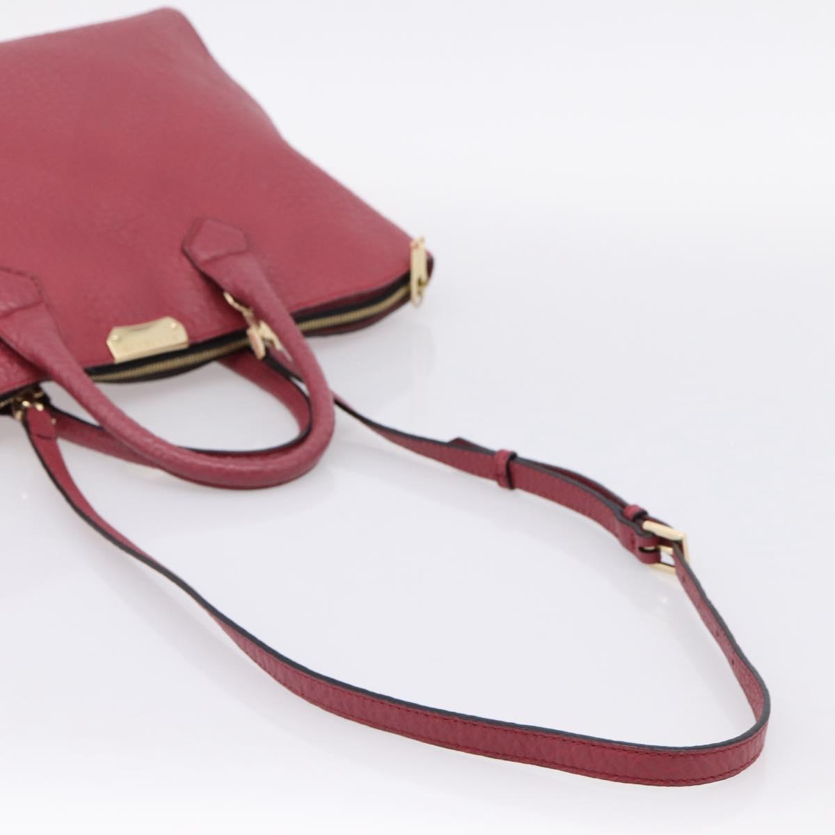 BURBERRY Hand Bag Leather 2way Red Gold Auth 203678