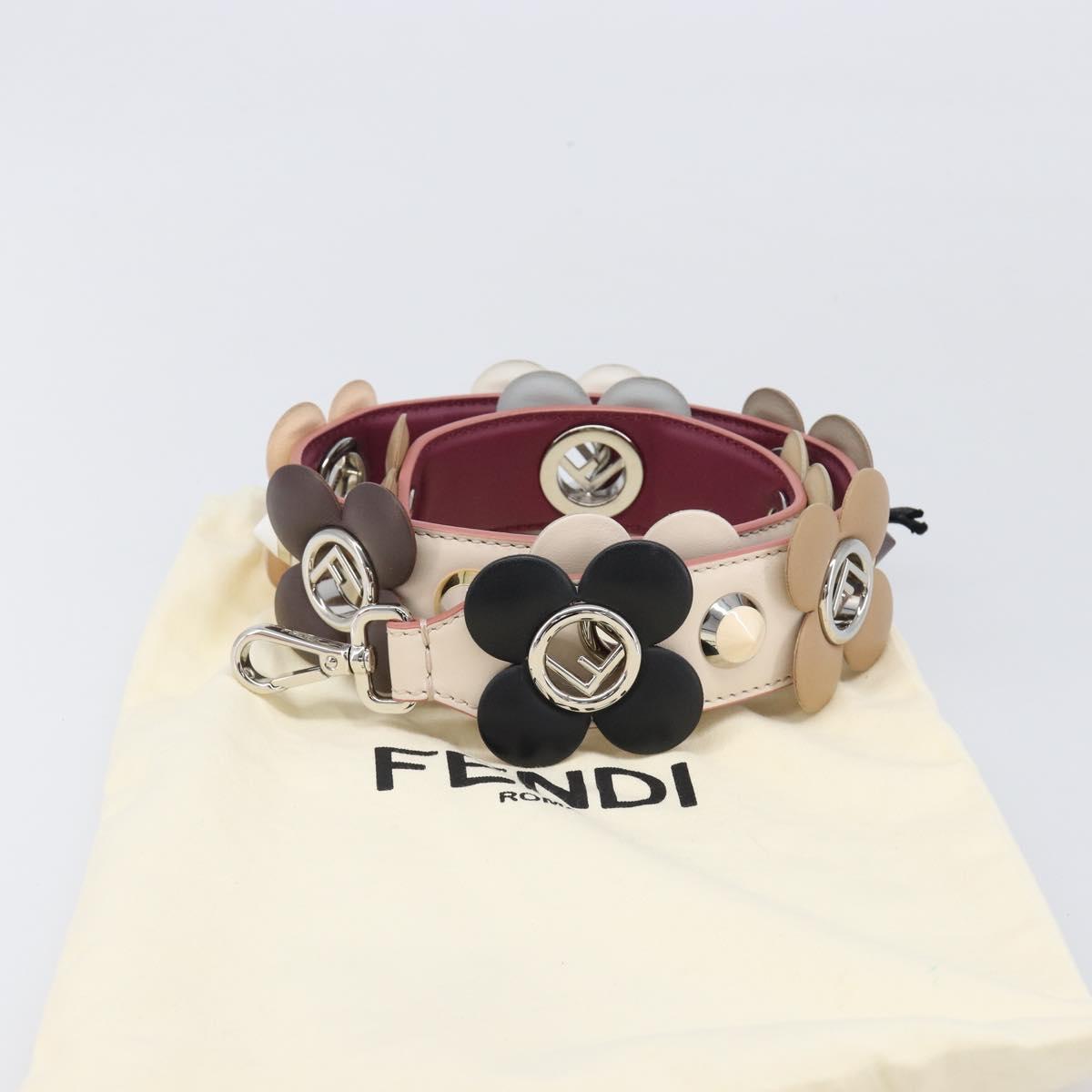 FENDI Strap Leather Beige Silver gold Auth 203680M
