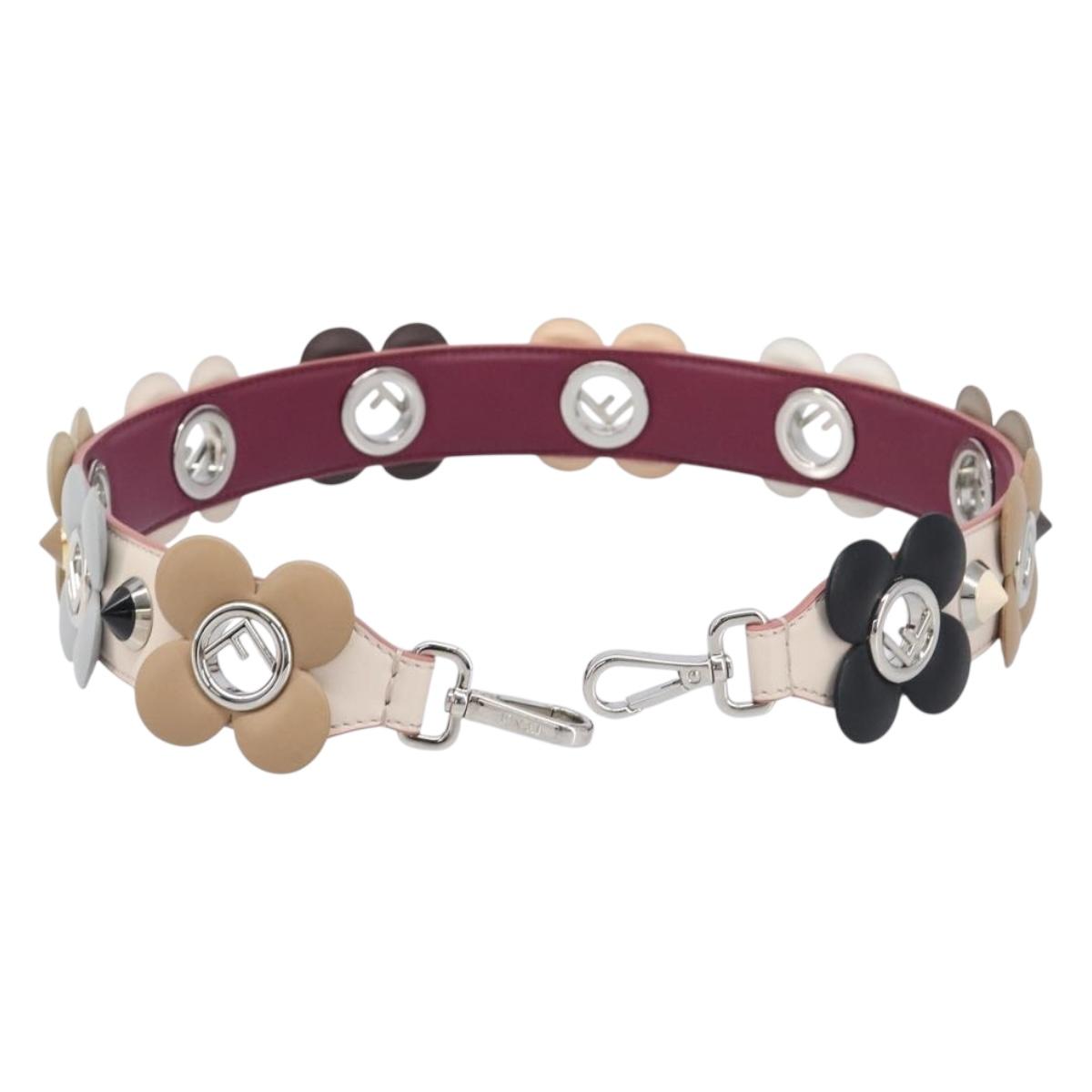 FENDI Strap Leather Beige Silver gold Auth 203680M