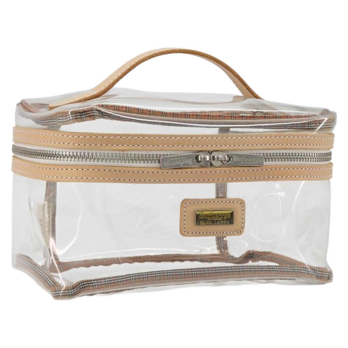 Burberrys Vanity Cosmetic Pouch Vinyl Clear Silver Auth 203681A