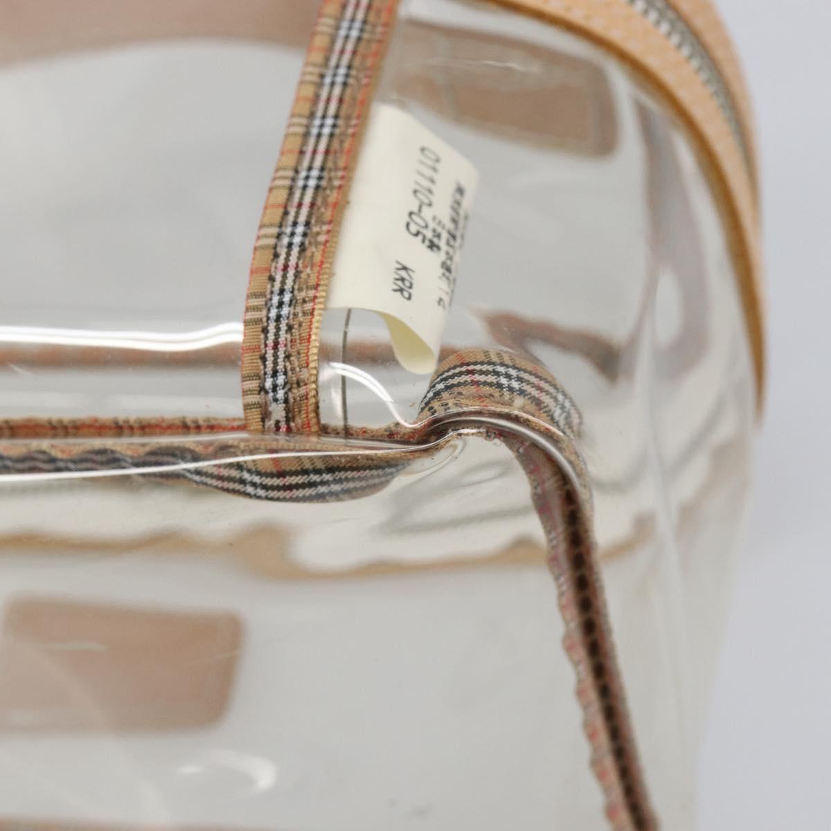Burberrys Vanity Cosmetic Pouch Vinyl Clear Silver Auth 203681A