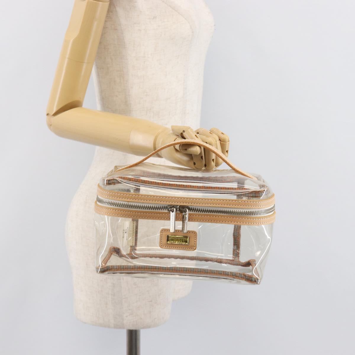 Burberrys Vanity Cosmetic Pouch Vinyl Clear Silver Auth 203681A