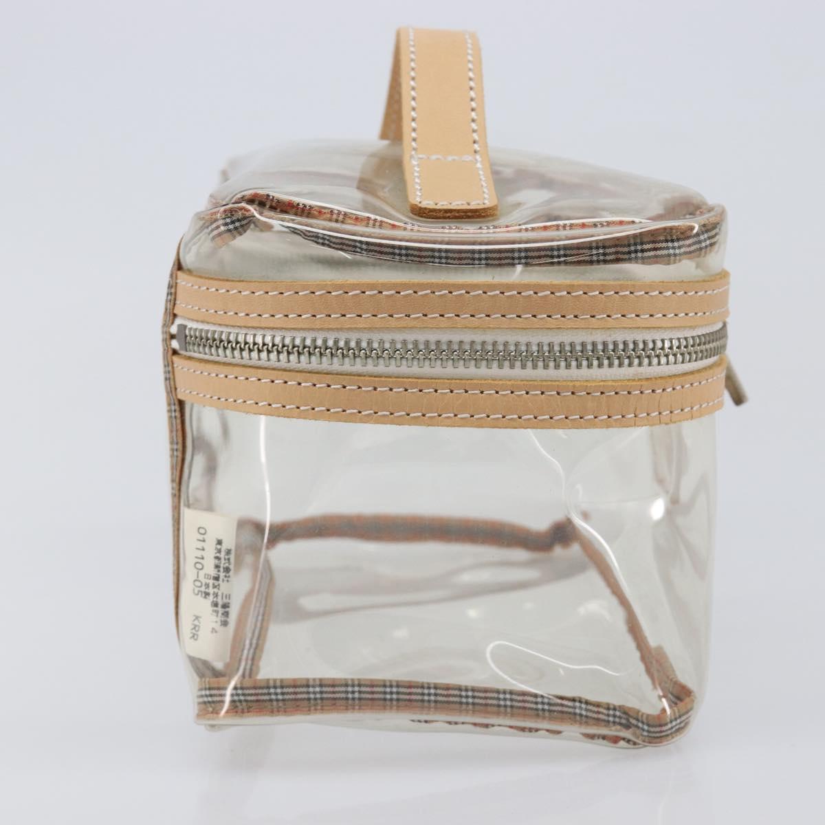 Burberrys Vanity Cosmetic Pouch Vinyl Clear Silver Auth 203681A