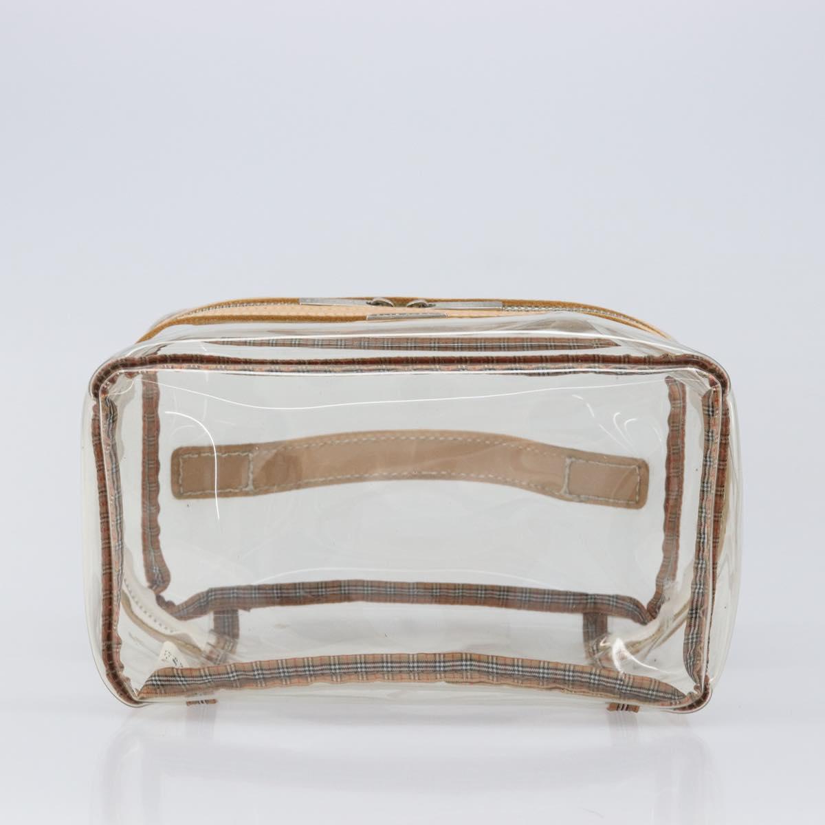 Burberrys Vanity Cosmetic Pouch Vinyl Clear Silver Auth 203681A