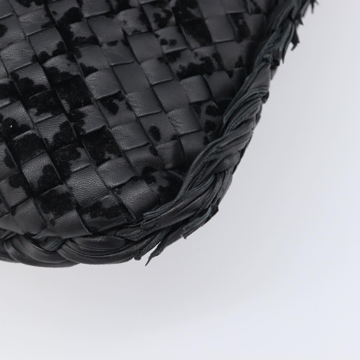BOTTEGA VENETA INTRECCIATO Shoulder Bag Leather Black Auth 203683