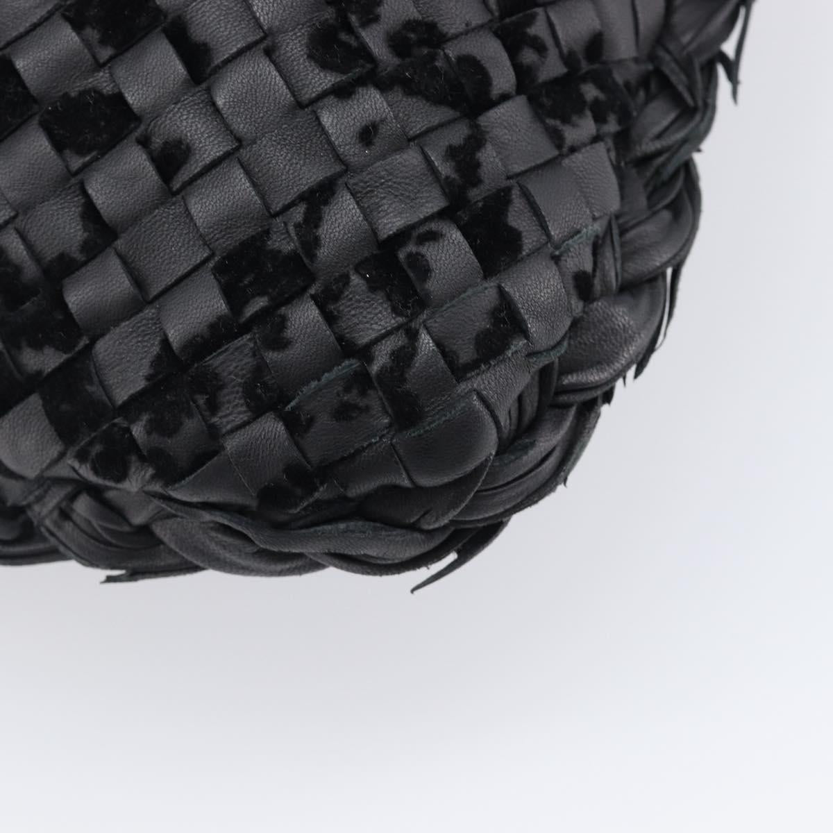 BOTTEGA VENETA INTRECCIATO Shoulder Bag Leather Black Auth 203683