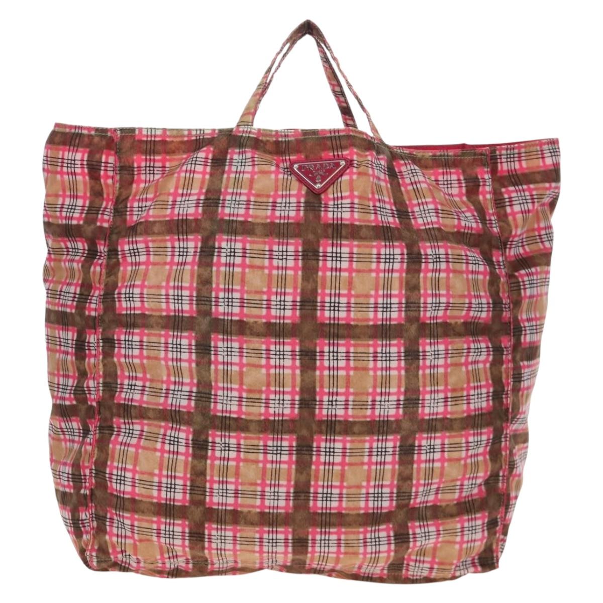 PRADA Eco Bag Nylon Pink Silver Auth 203684A