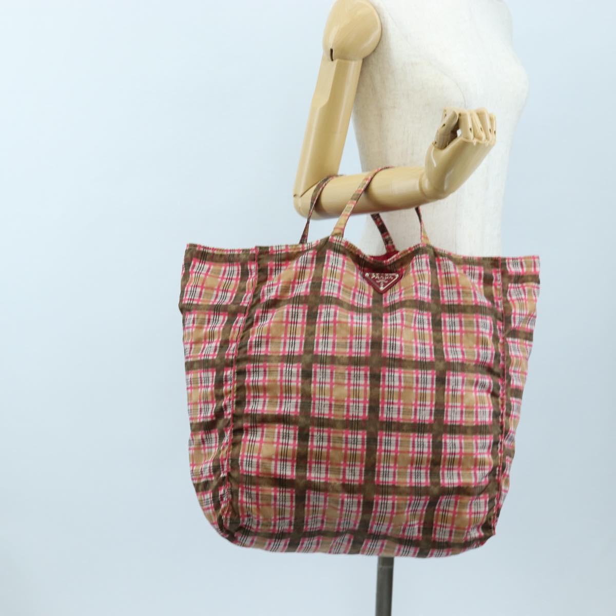 PRADA Eco Bag Nylon Pink Silver Auth 203684A