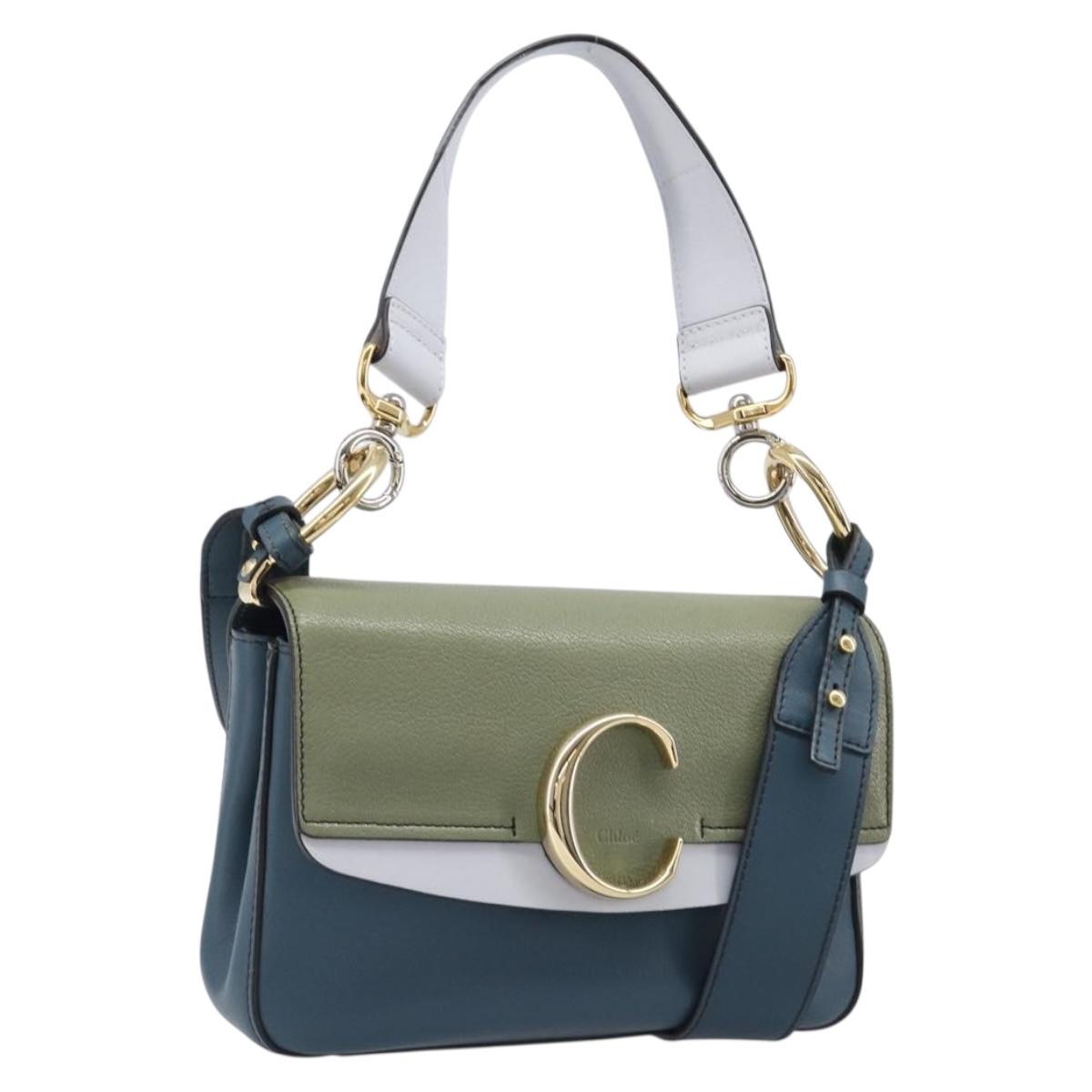 Chloe Shoulder Bag Leather 2way Navy Gold Auth 203685M
