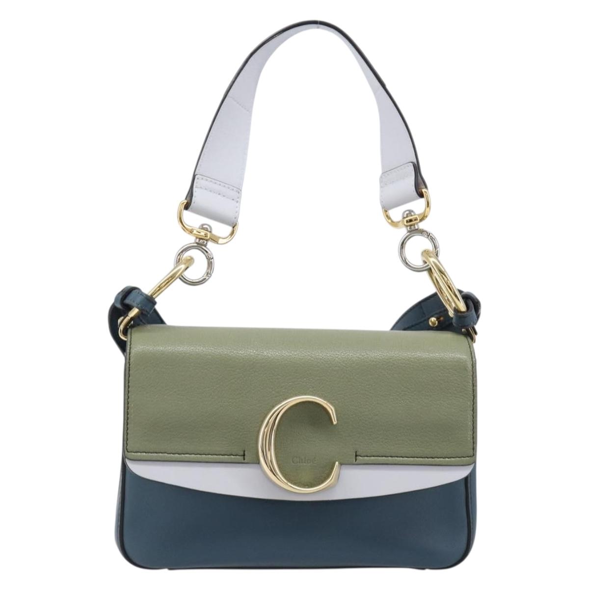 Chloe Shoulder Bag Leather 2way Navy Gold Auth 203685M