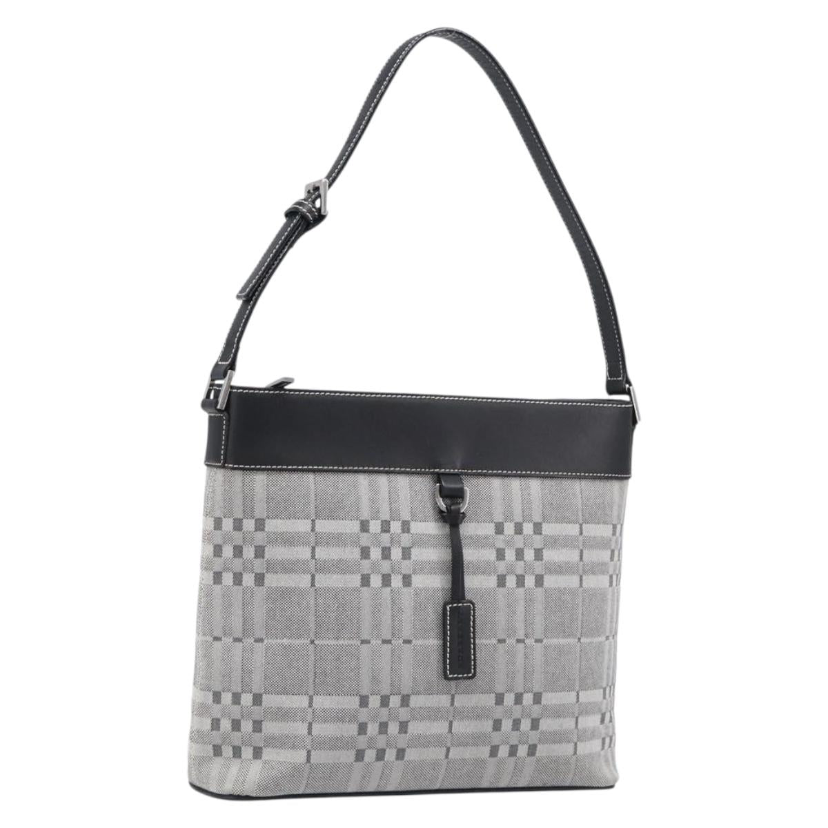 BURBERRY Shoulder Bag Canvas Gray Silver Auth 203686A