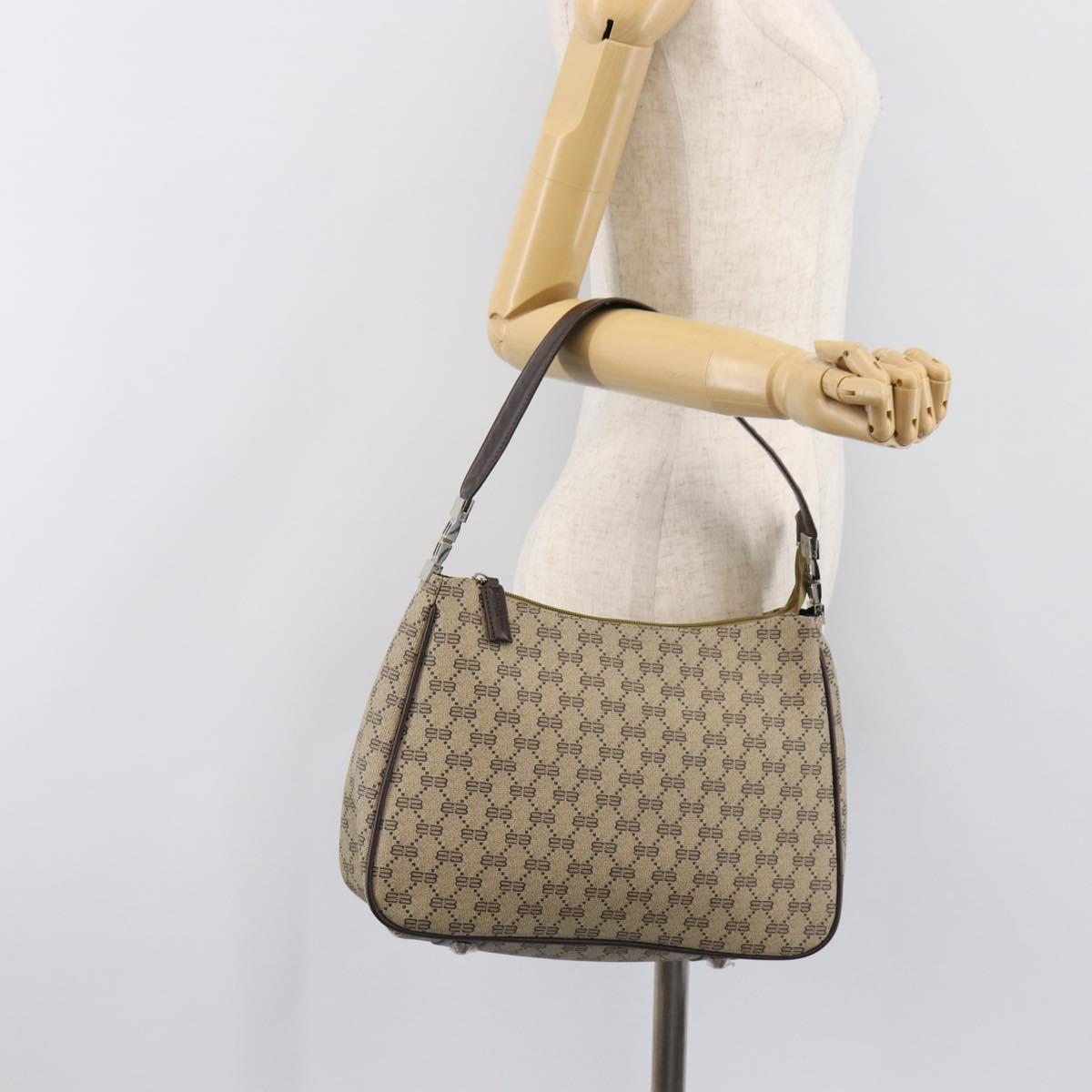 BALENCIAGA Shoulder Bag PVC Canvas Beige Silver Auth 203687A