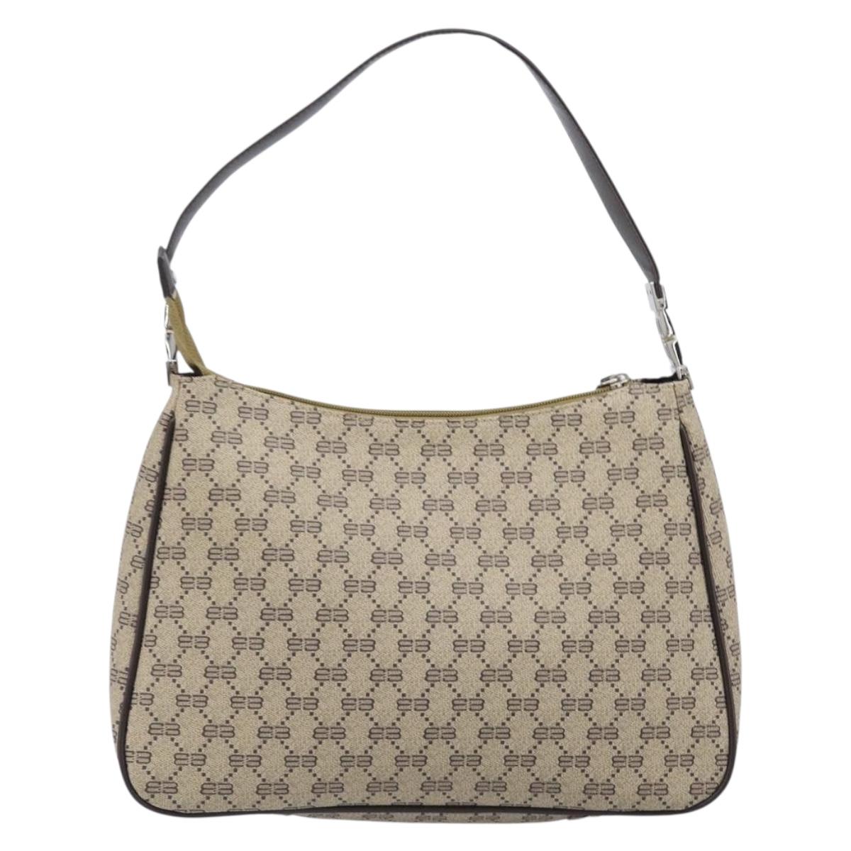 BALENCIAGA Shoulder Bag PVC Canvas Beige Silver Auth 203687A