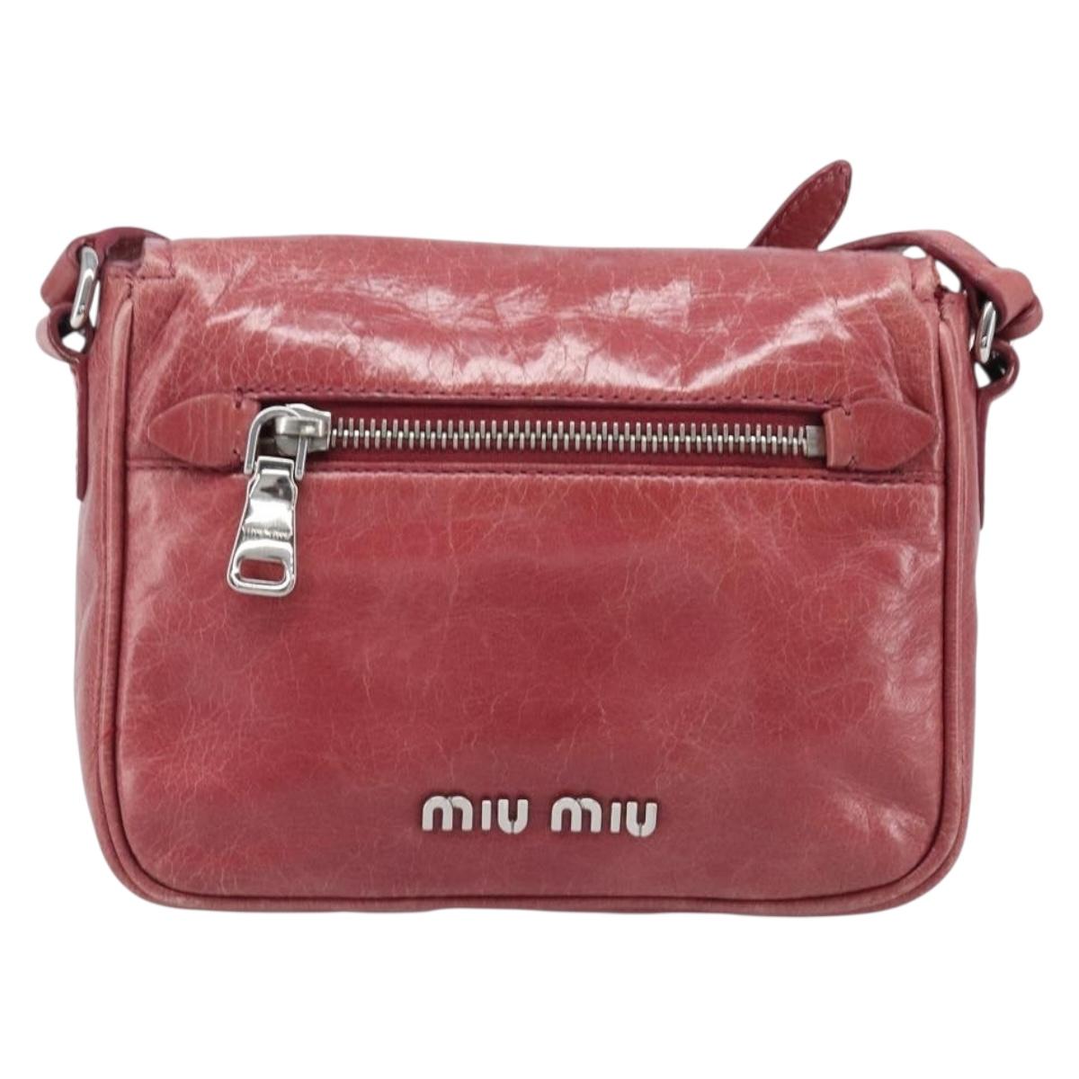 Miu Miu Shoulder Bag Vitellolux Pink Silver Auth 203688A