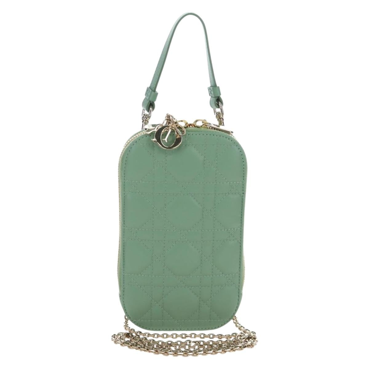 Christian Dior Cannage Chain Shoulder Phone Pouch Lamb Skin 2way Auth 203691V