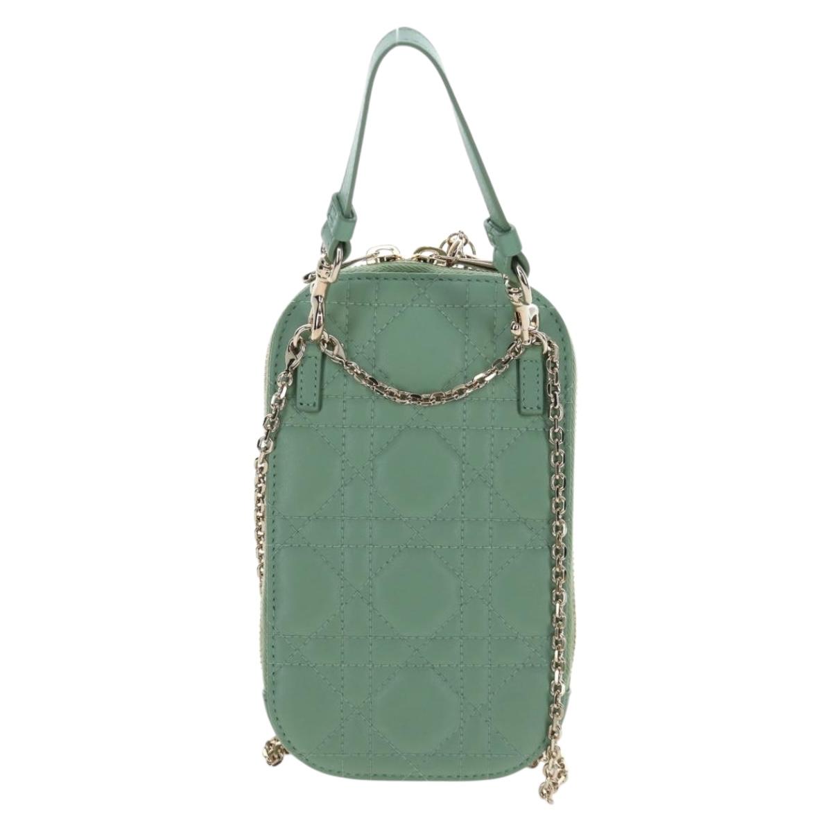 Christian Dior Cannage Chain Shoulder Phone Pouch Lamb Skin 2way Auth 203691V