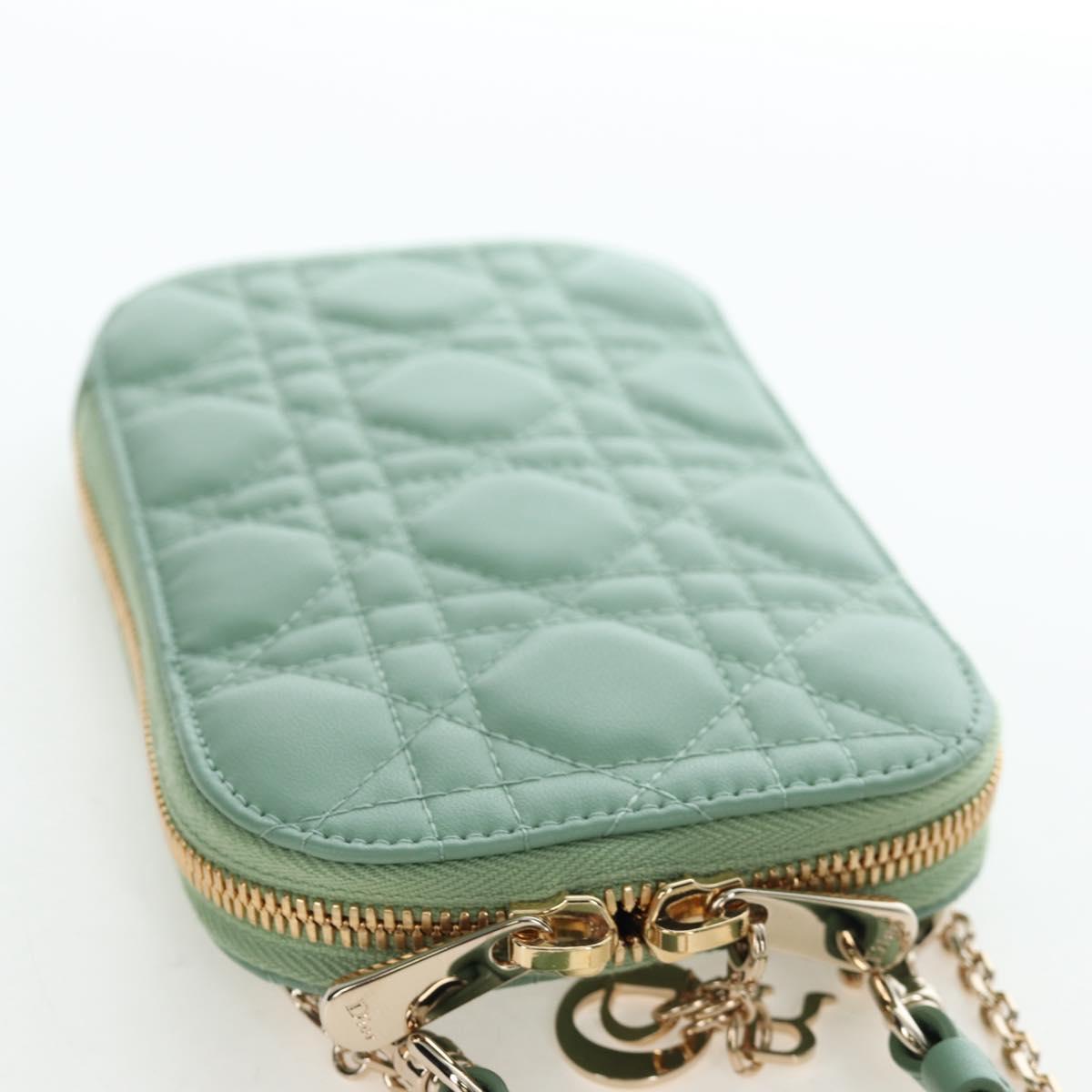Christian Dior Cannage Chain Shoulder Phone Pouch Lamb Skin 2way Auth 203691V
