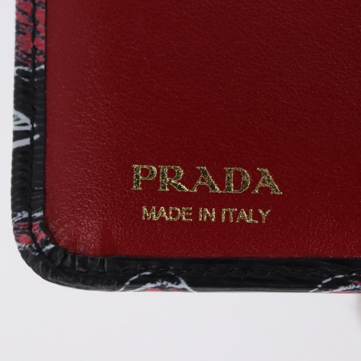 PRADA Compact Wallet Leather Black Gold Auth 203694M