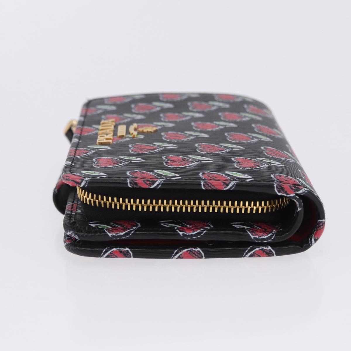 PRADA Compact Wallet Leather Black Gold Auth 203694M