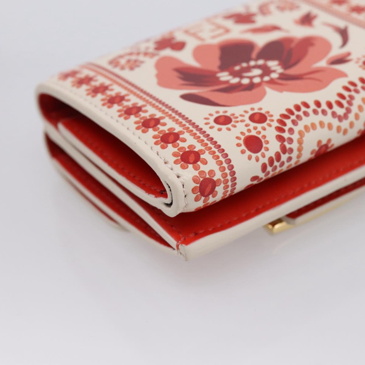FENDI Compact Wallet Baguette Micro Wallet Leather Red Gold Auth 203699M
