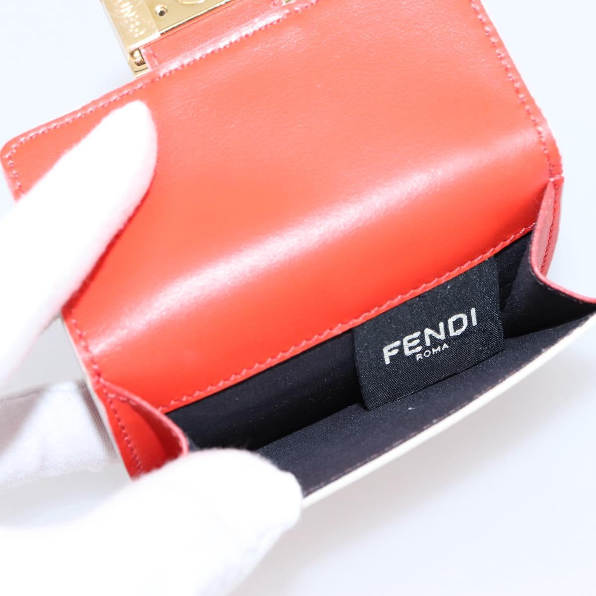 FENDI Compact Wallet Baguette Micro Wallet Leather Red Gold Auth 203699M