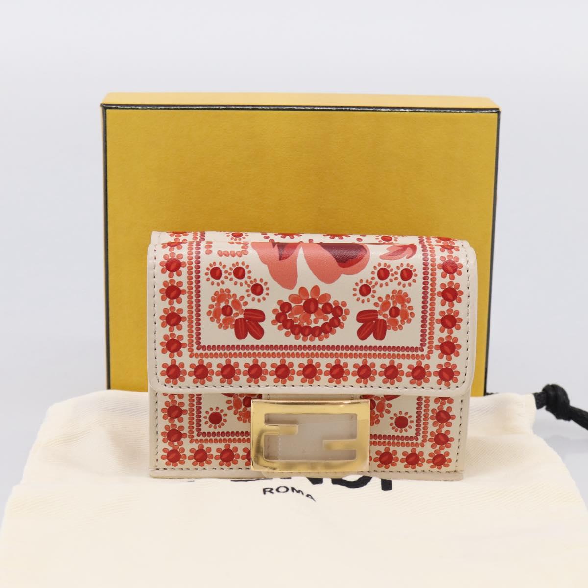 FENDI Compact Wallet Baguette Micro Wallet Leather Red Gold Auth 203699M