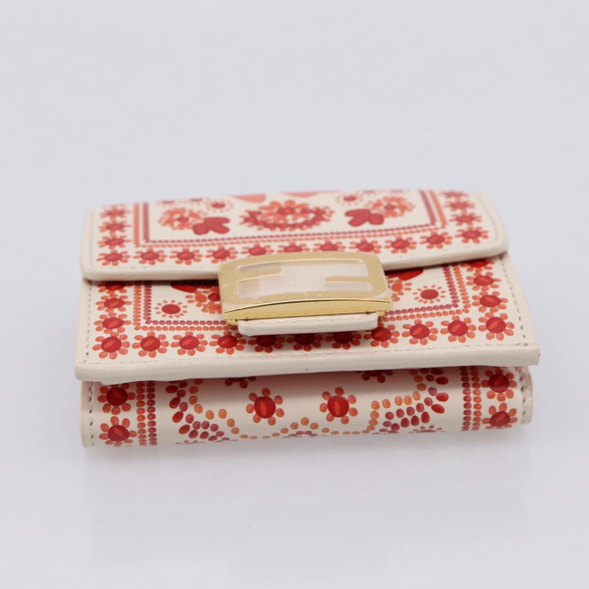 FENDI Compact Wallet Baguette Micro Wallet Leather Red Gold Auth 203699M