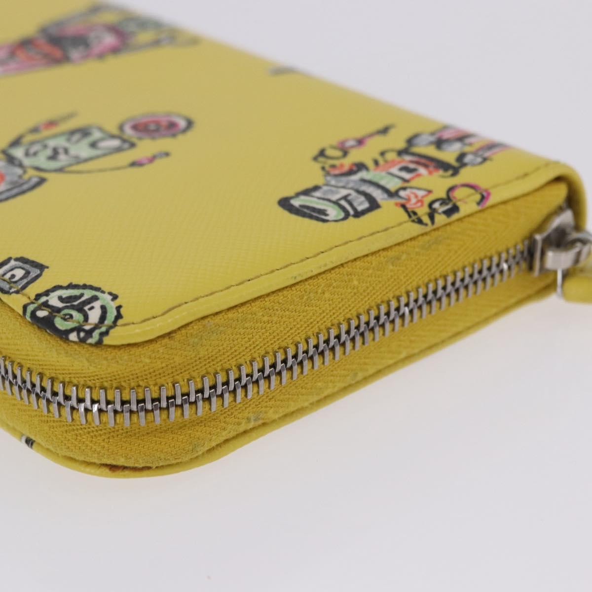 PRADA Long Wallet Safiano Leather Yellow Silver Auth 203700M