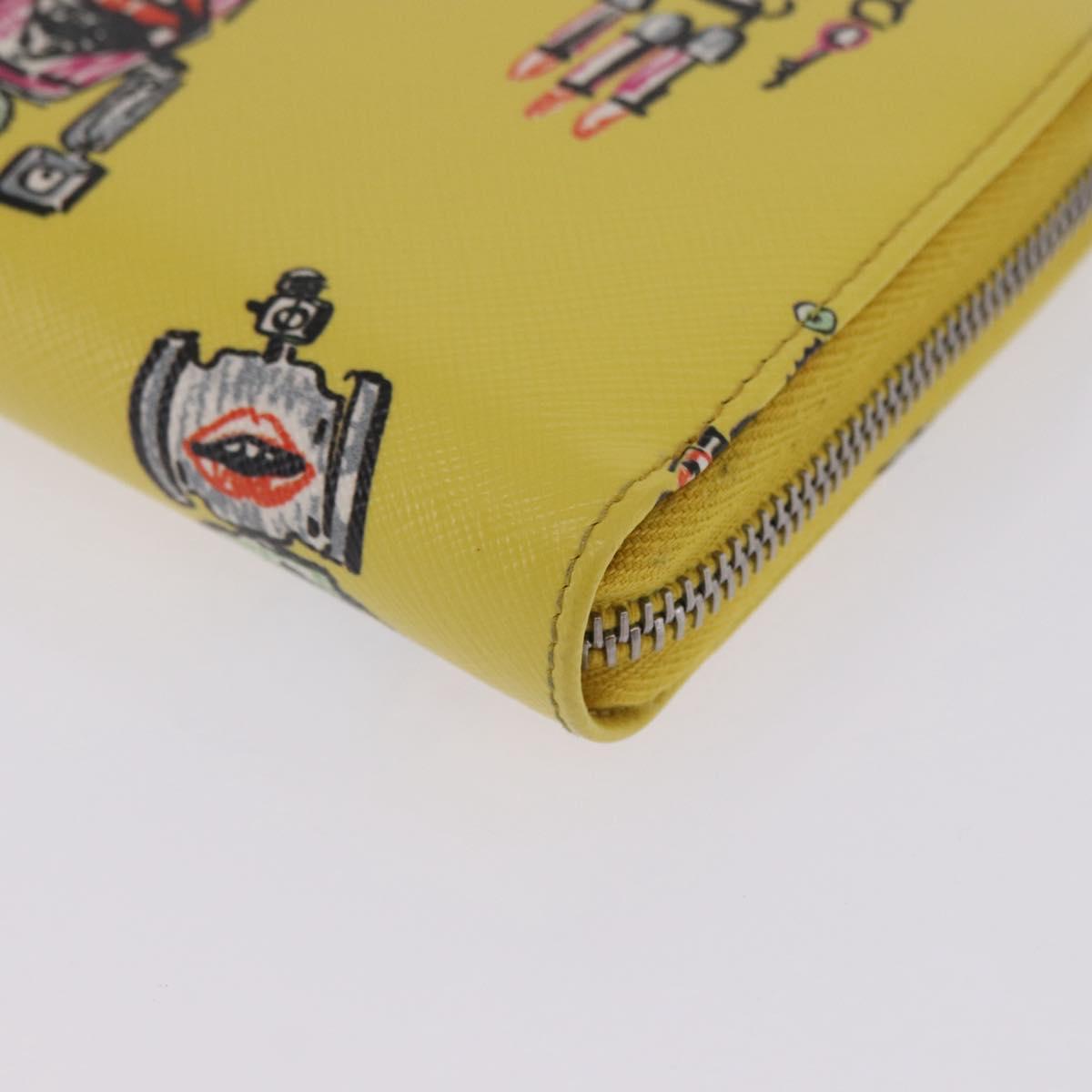 PRADA Long Wallet Safiano Leather Yellow Silver Auth 203700M