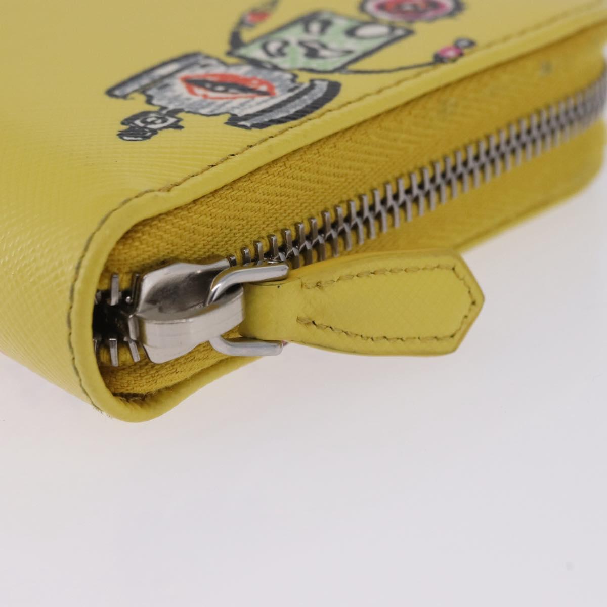 PRADA Long Wallet Safiano Leather Yellow Silver Auth 203700M