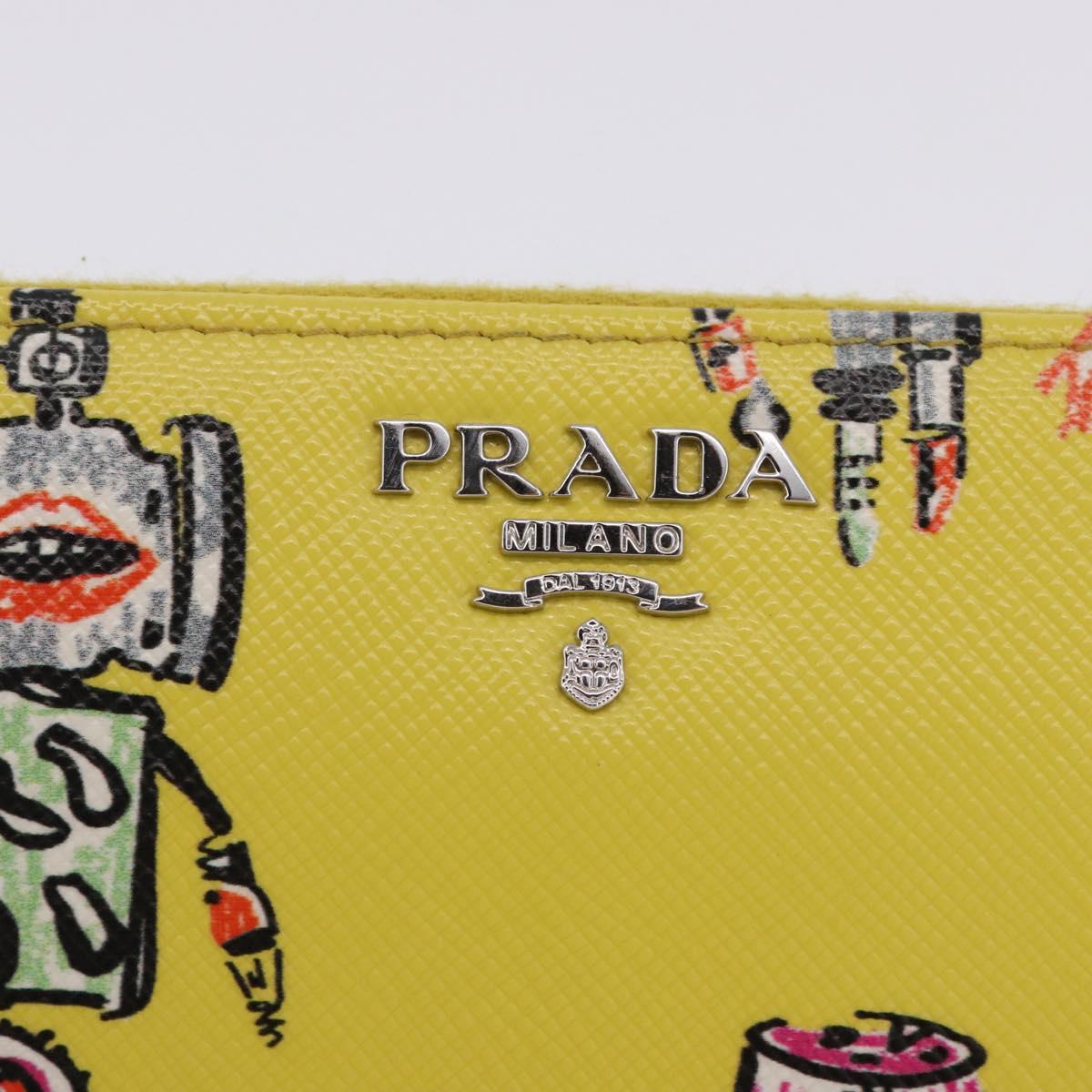 PRADA Long Wallet Safiano Leather Yellow Silver Auth 203700M