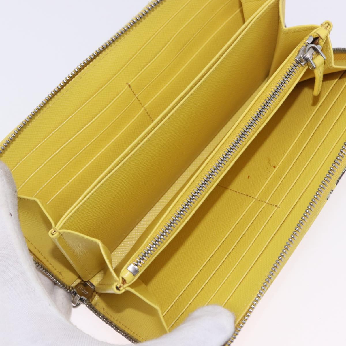 PRADA Long Wallet Safiano Leather Yellow Silver Auth 203700M