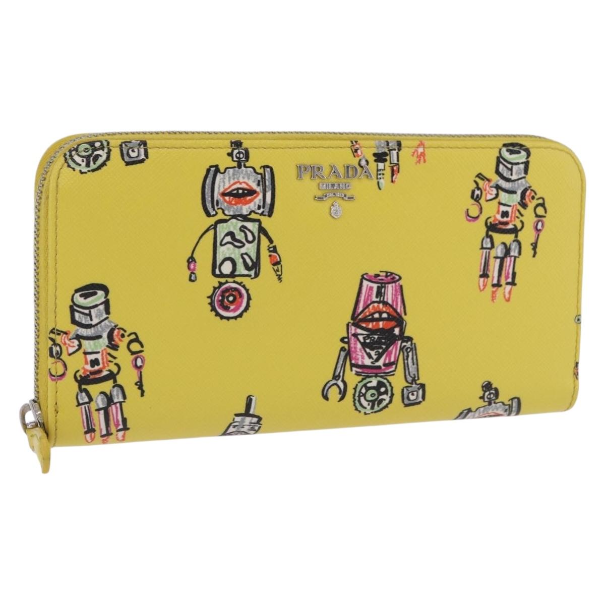 PRADA Long Wallet Safiano Leather Yellow Silver Auth 203700M