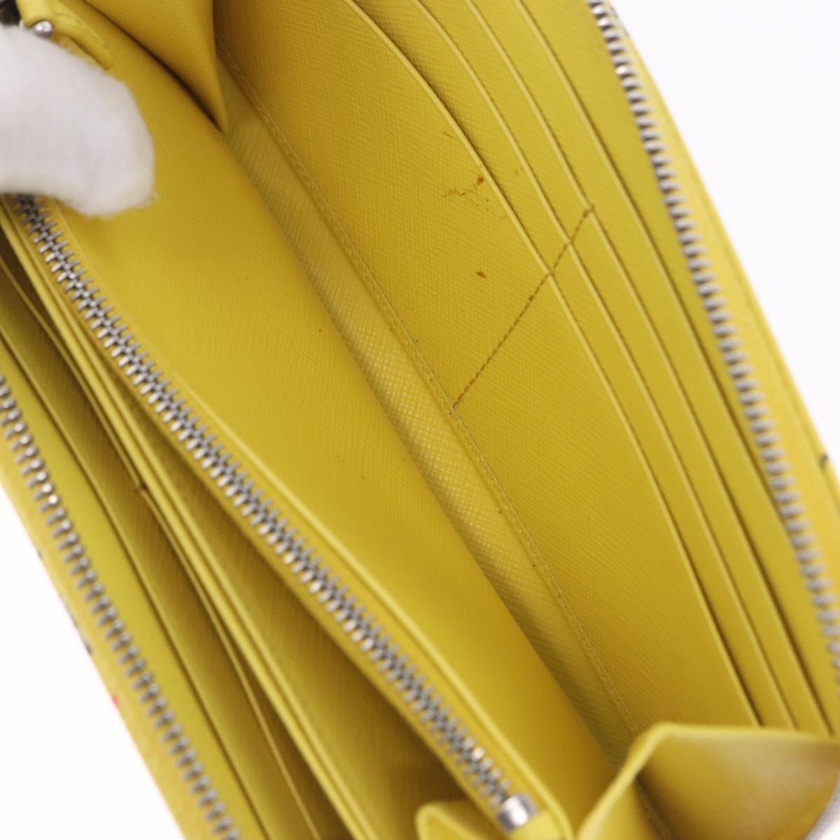 PRADA Long Wallet Safiano Leather Yellow Silver Auth 203700M